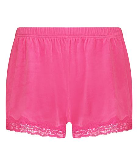 Short en velours &agrave; dentelle, Rose