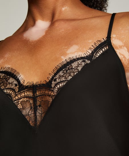 Slipdress Satin, Zwart