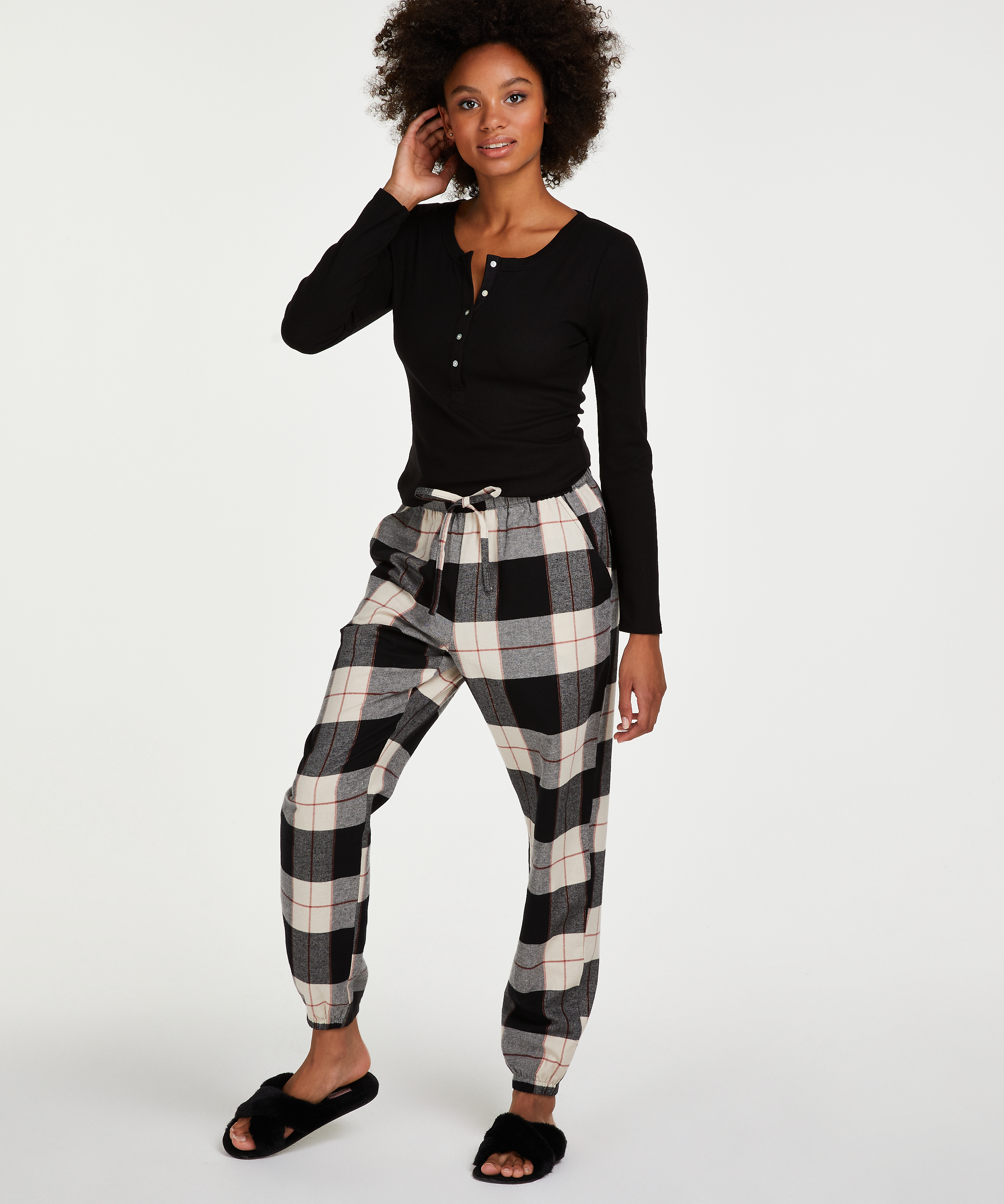 Petite Pyjamabroek Twill Check, Zwart, main