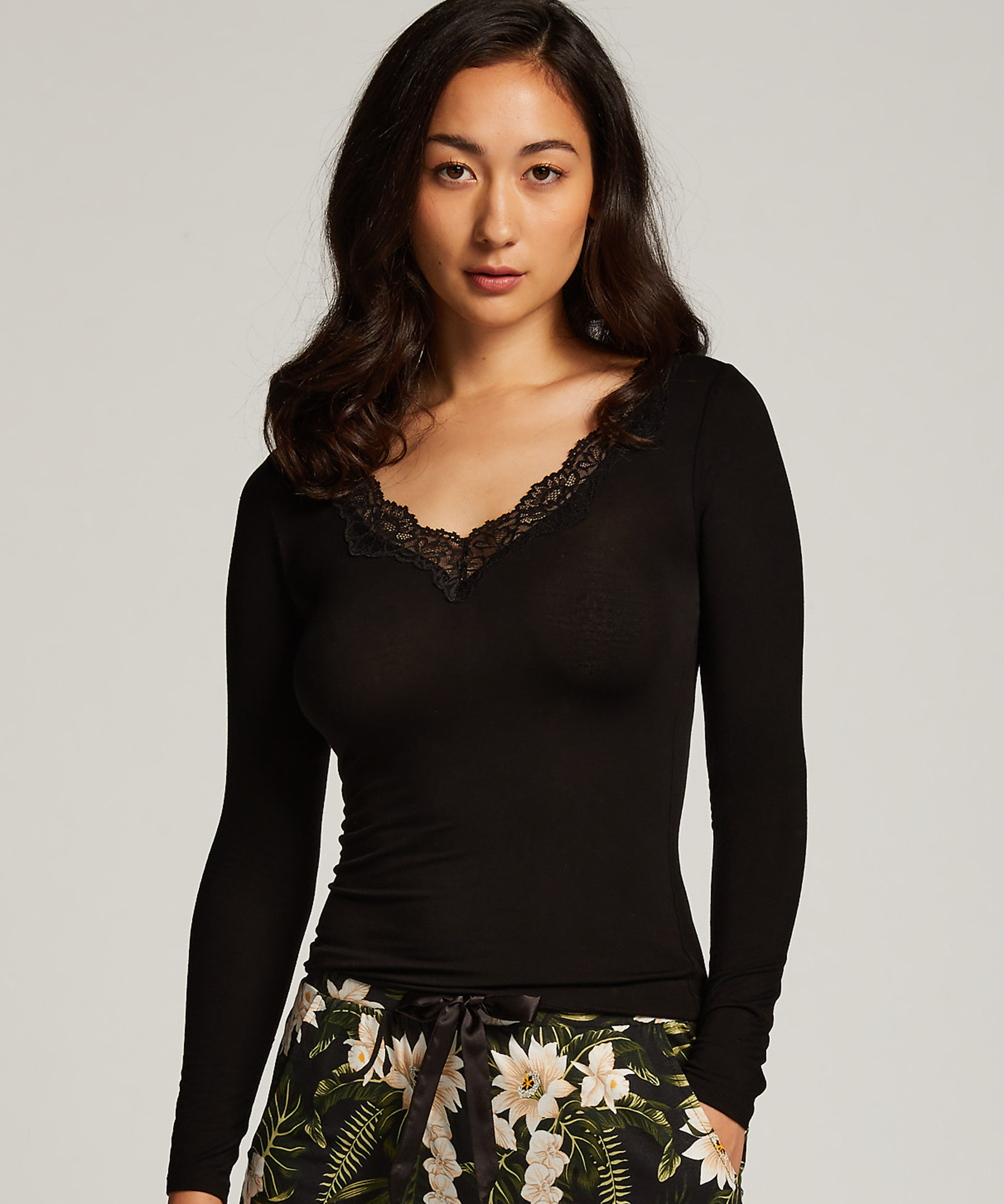 Pyjamatop lange mouwen Jersey, Zwart, main