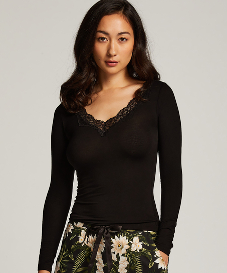 Pyjamatop lange mouwen Jersey, Zwart