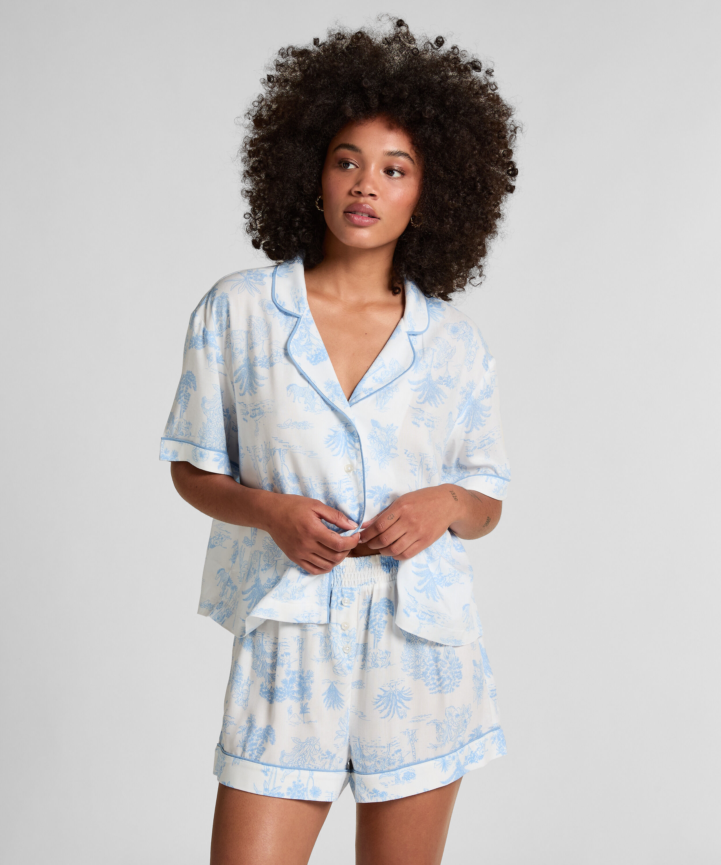 Geweven short, Blauw