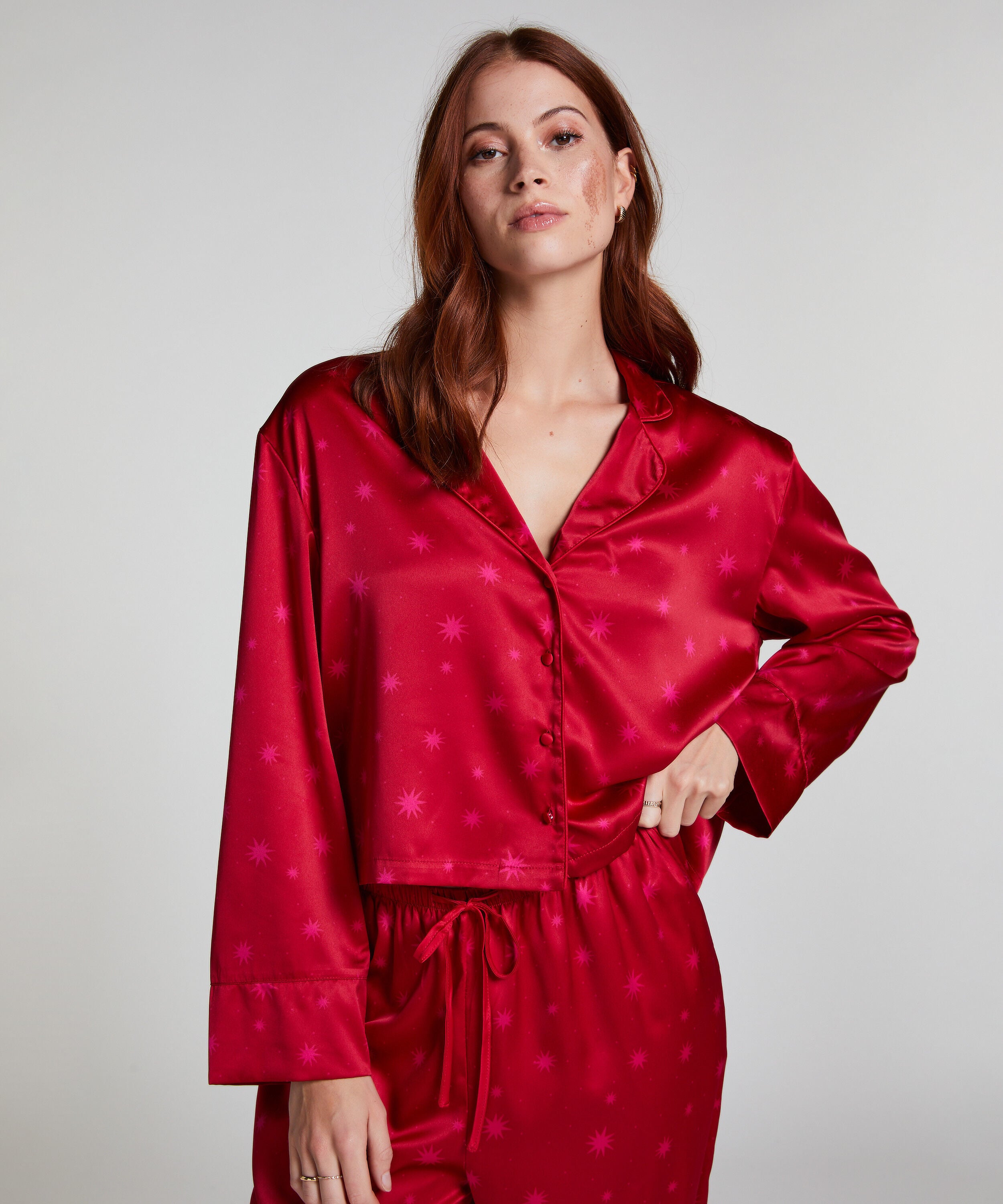 Jacket lange mouwen Satijn, Rood