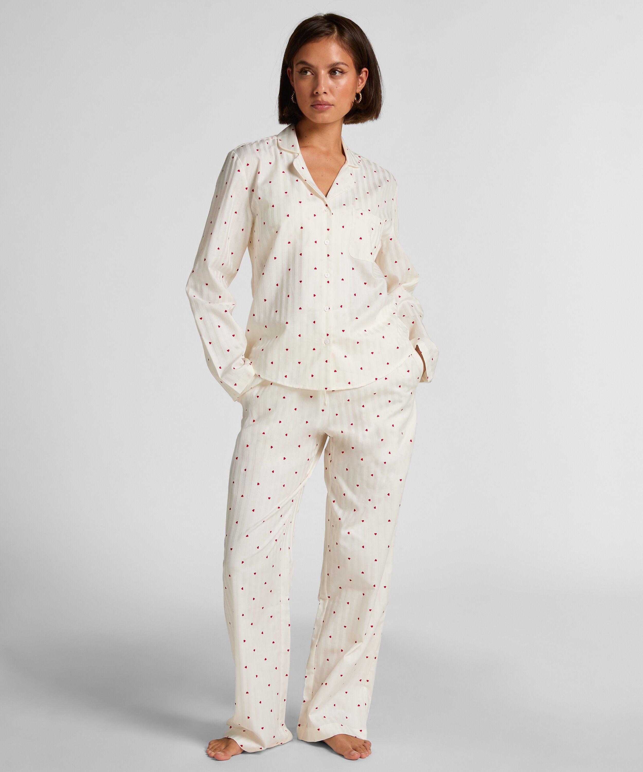 Katoenen pyjamaset met Hartjes, Wit