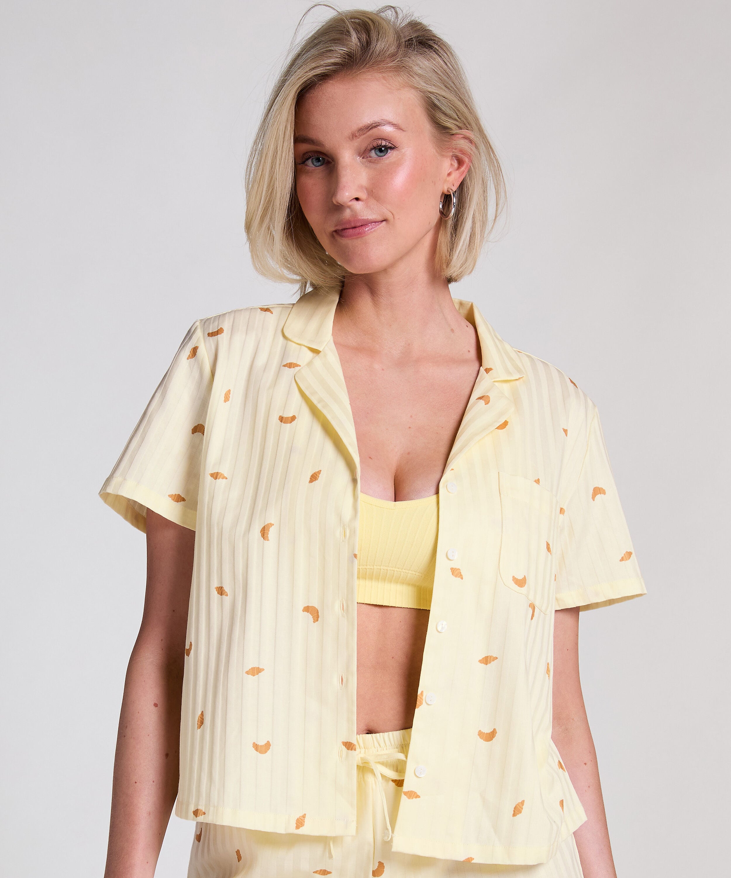 katoenen pyjama top, Geel katoenen pyjama top, Geel