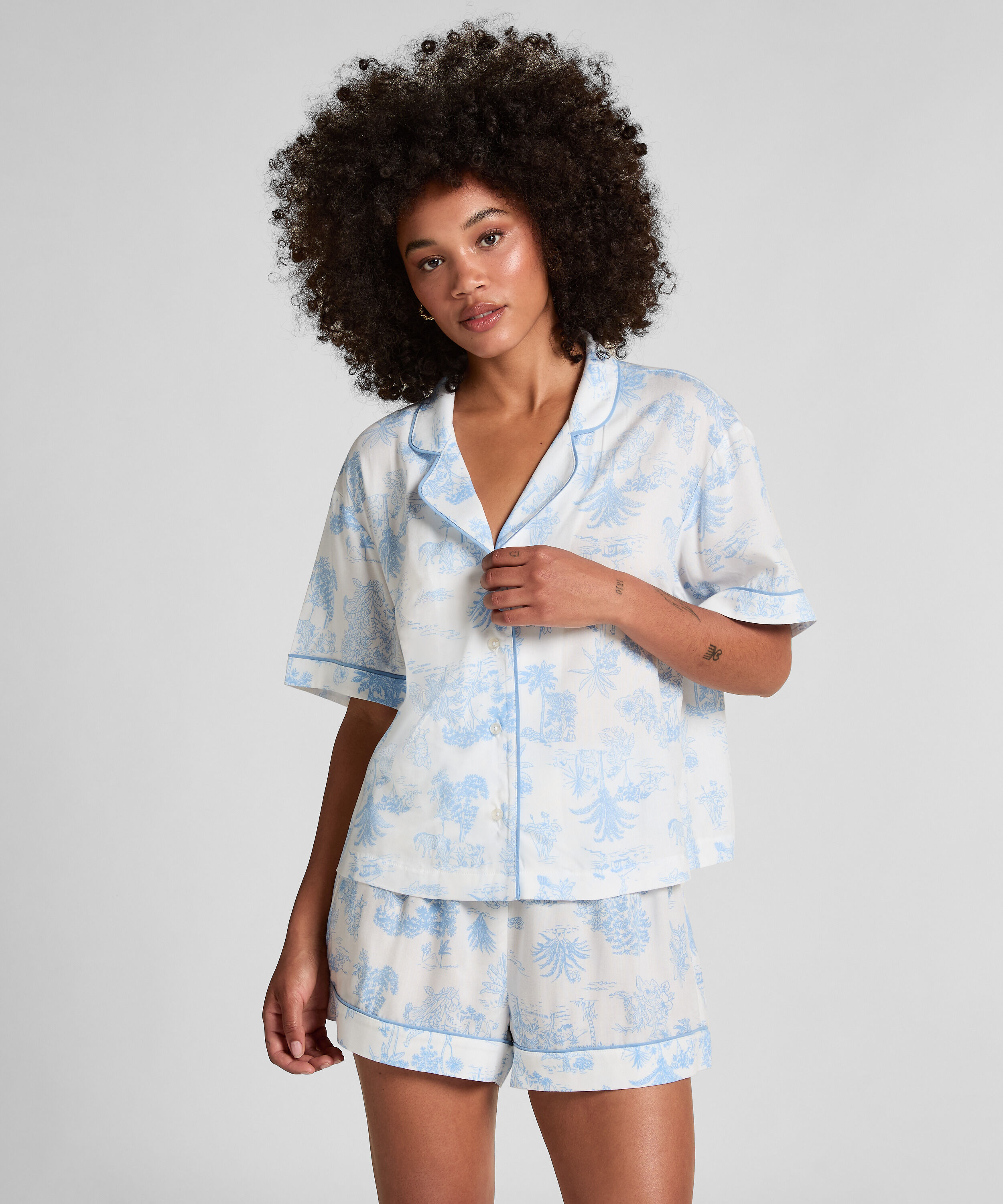 Veste tiss&eacute;e &agrave; manches courtes, Bleu