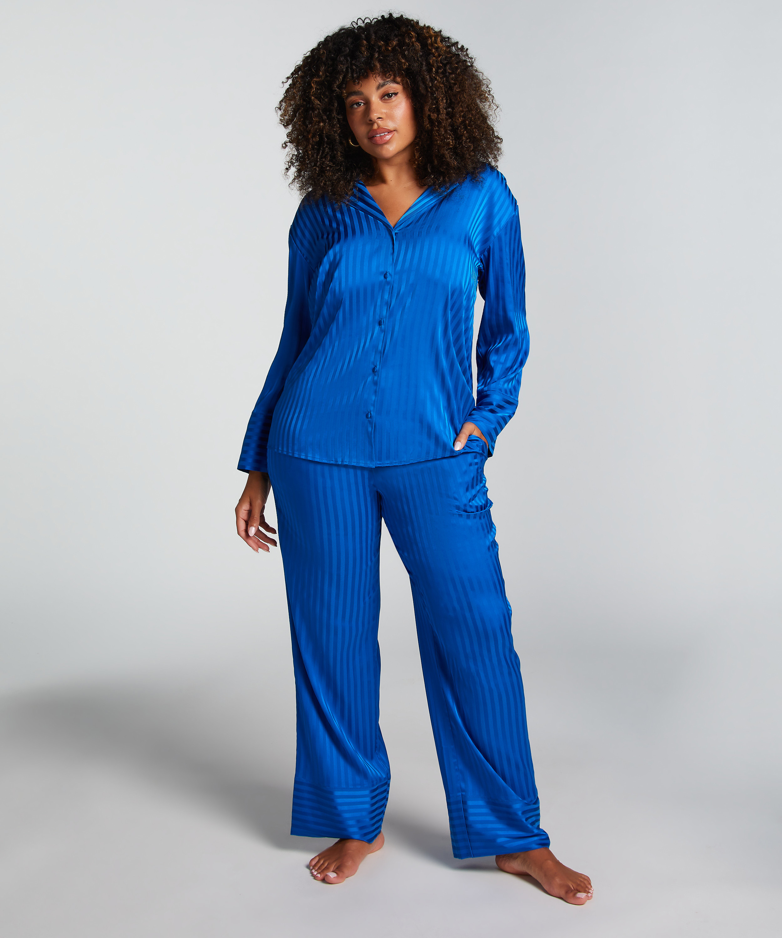 Jacket lange mouwen Satijn, Blauw, main