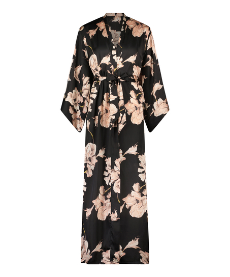 Kimono Satijn Bloom, Zwart