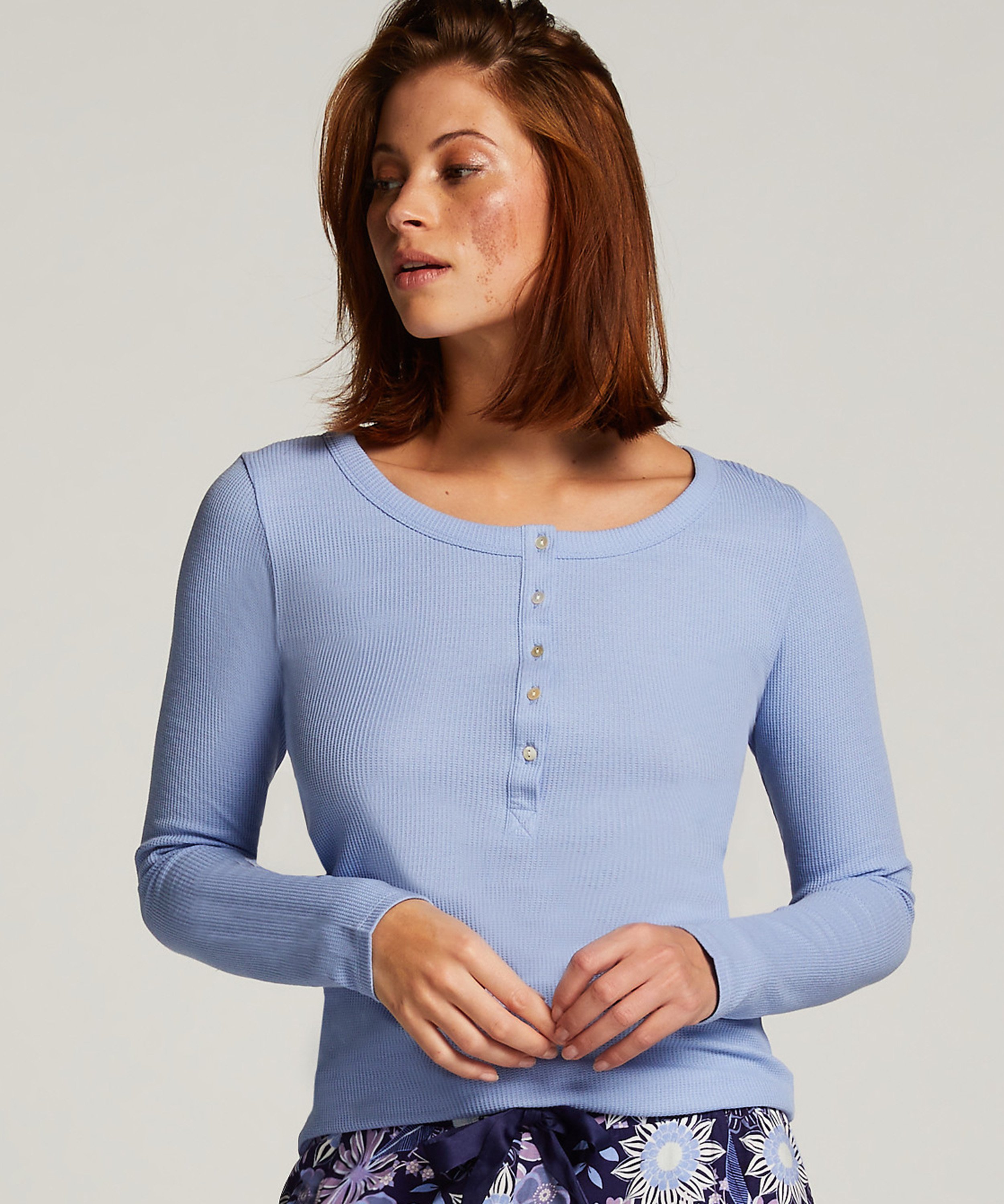 Pyjamatop lange mouwen, Blauw, main