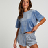 Top Velours Pocket, Blauw