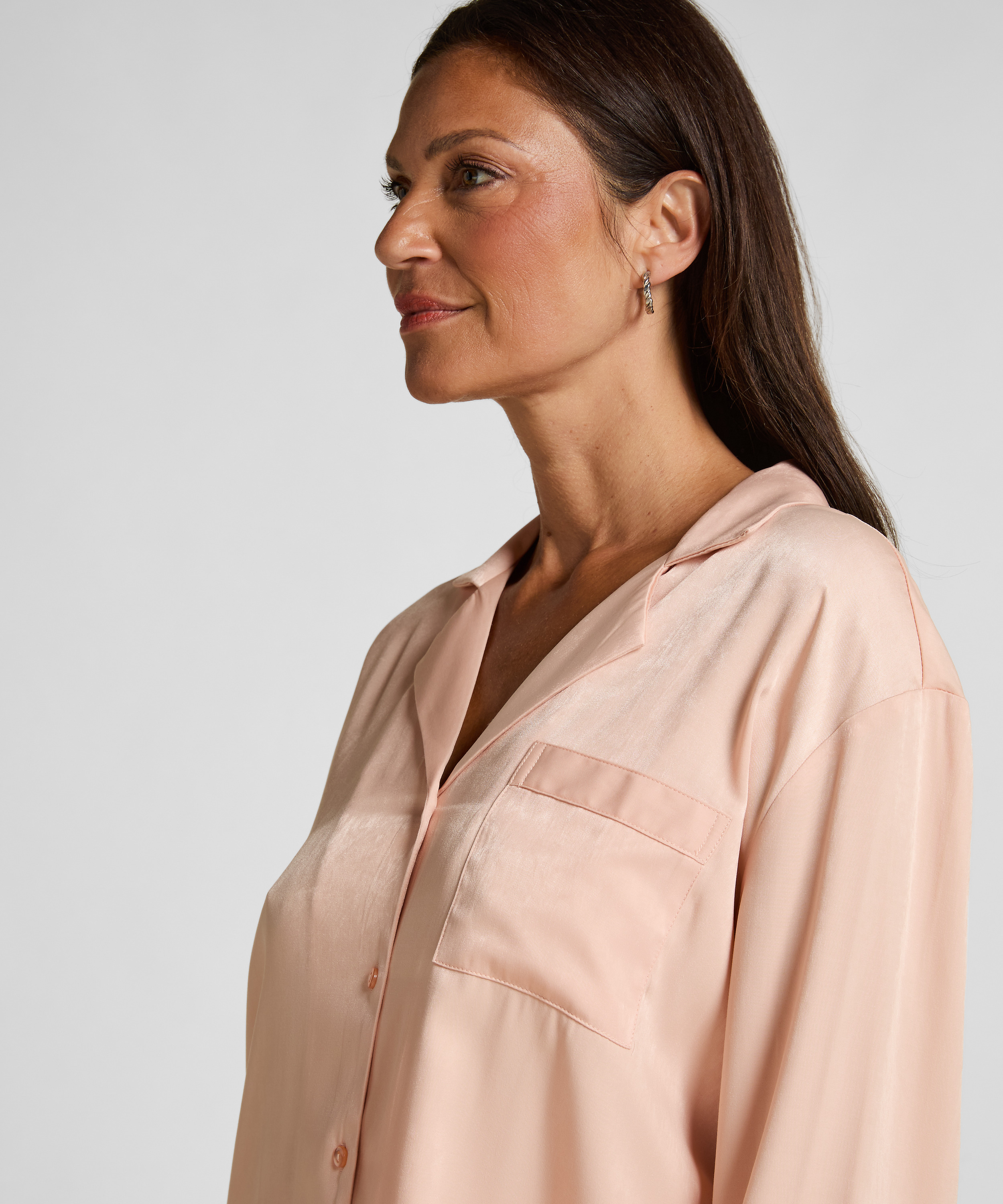 Veste &agrave; manches longues Satin Ayla, Rose, main