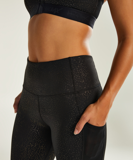 HKMX High waisted sportlegging Gouden Glitter, Zwart