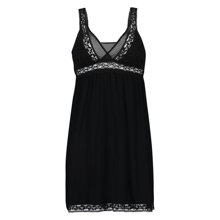 Slipdress Graphic lace, Zwart