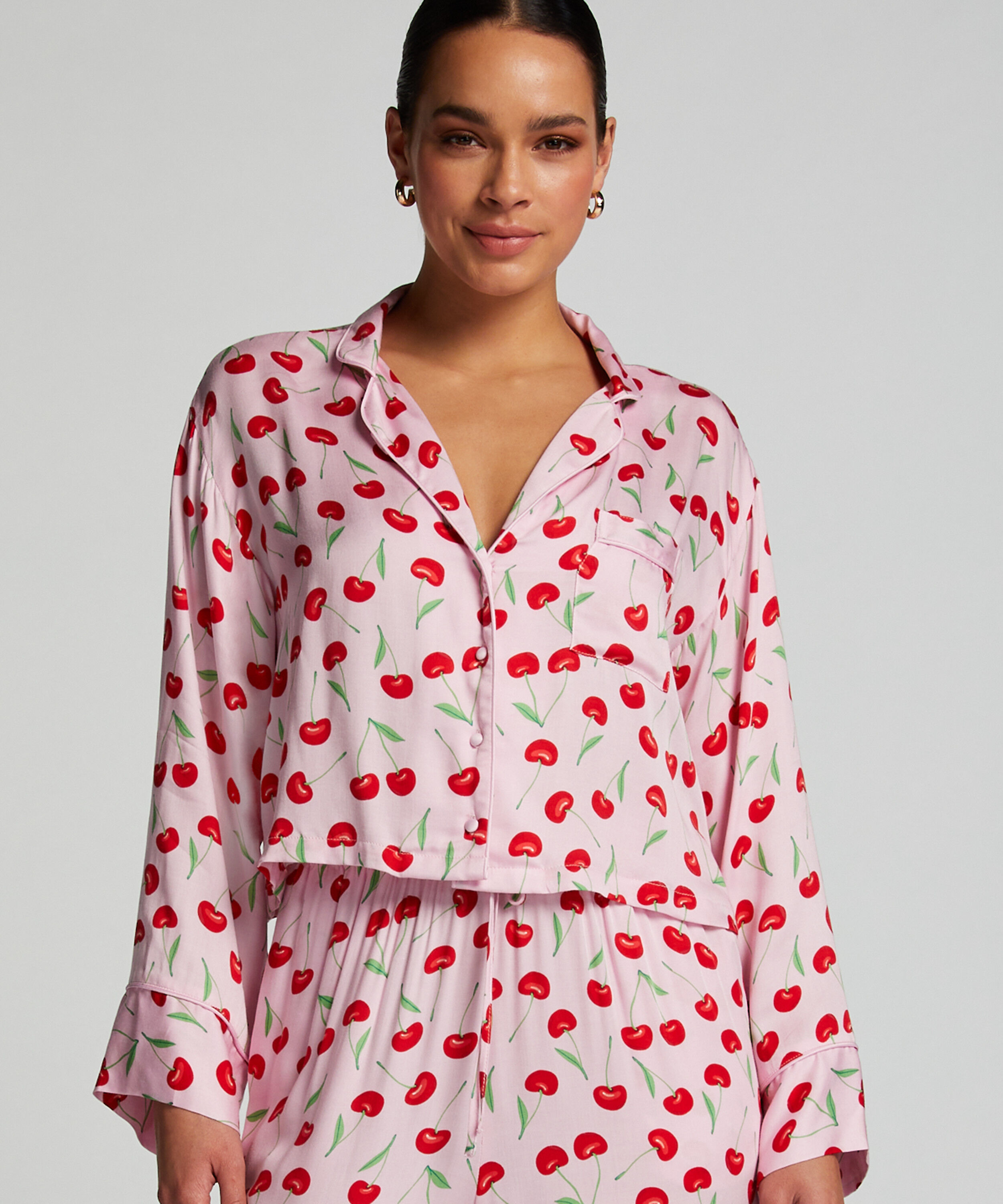 Pyjamatop lange mouwen Twill, Roze