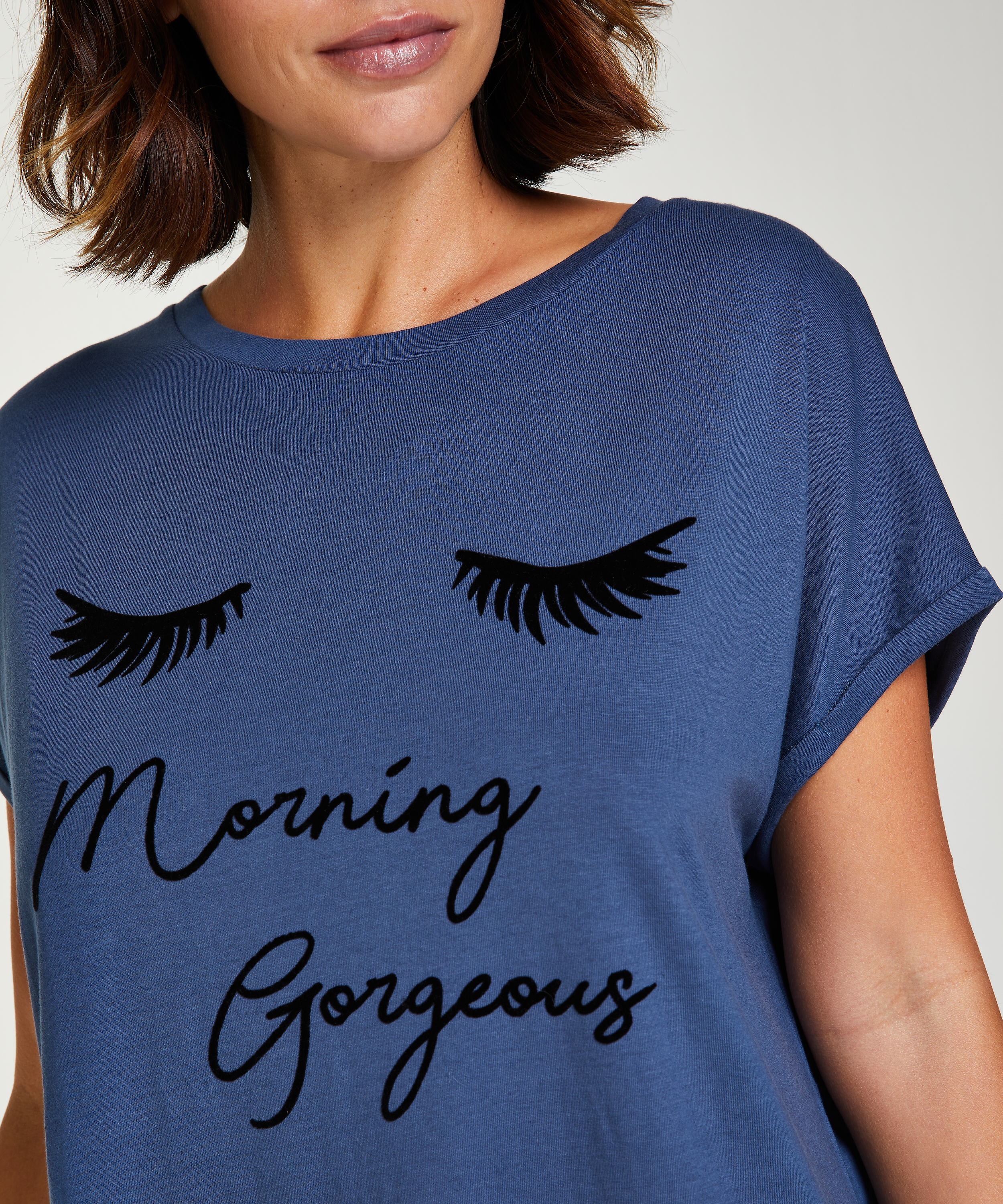 Nachthemd ronde hals, Blauw, main