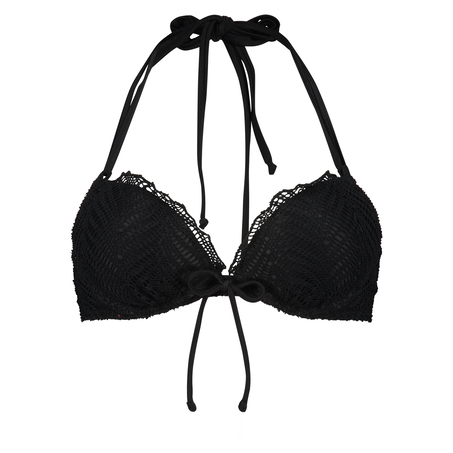 Crochet Bikini push-up Lurex Top, Noir