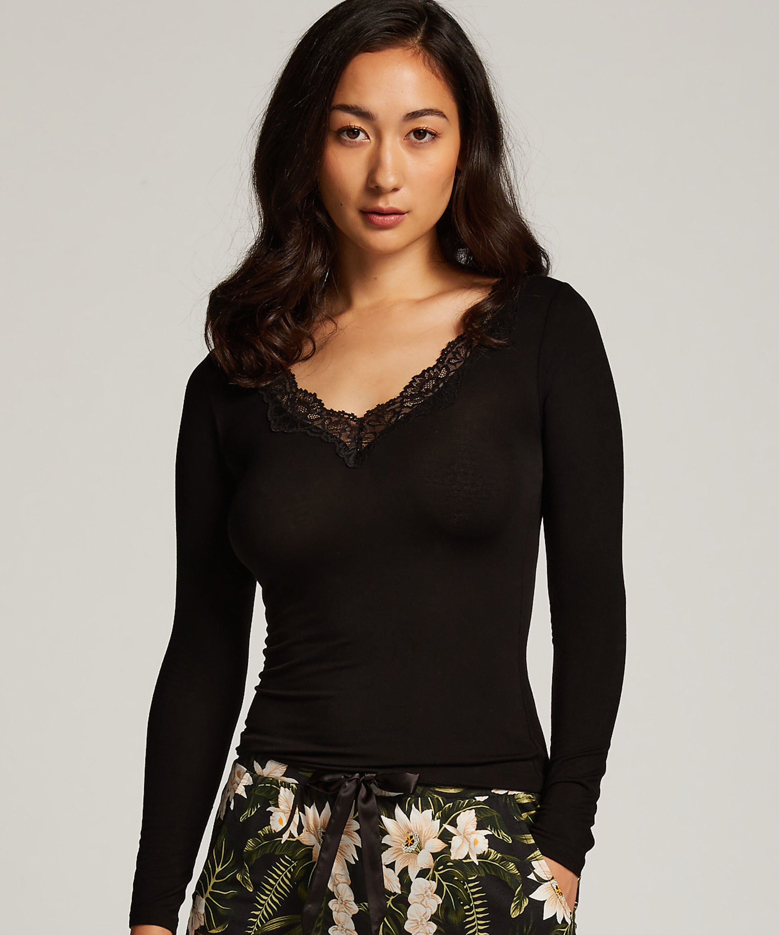 Pyjamatop lange mouwen Jersey, Zwart