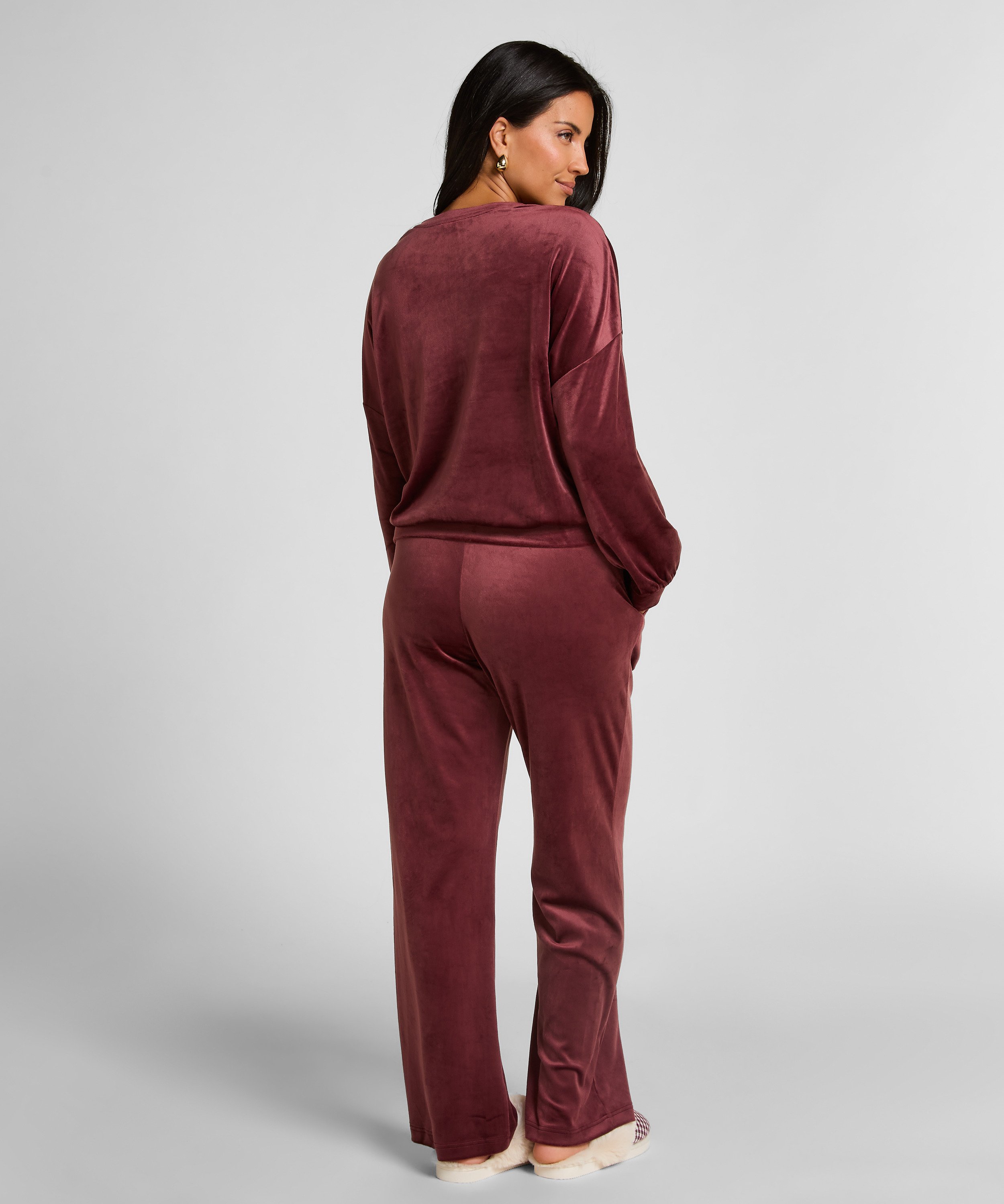 Pantalon de pyjama velours, Rouge, main