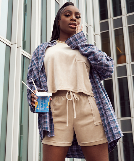 Shorts Velours Pocket, Beige