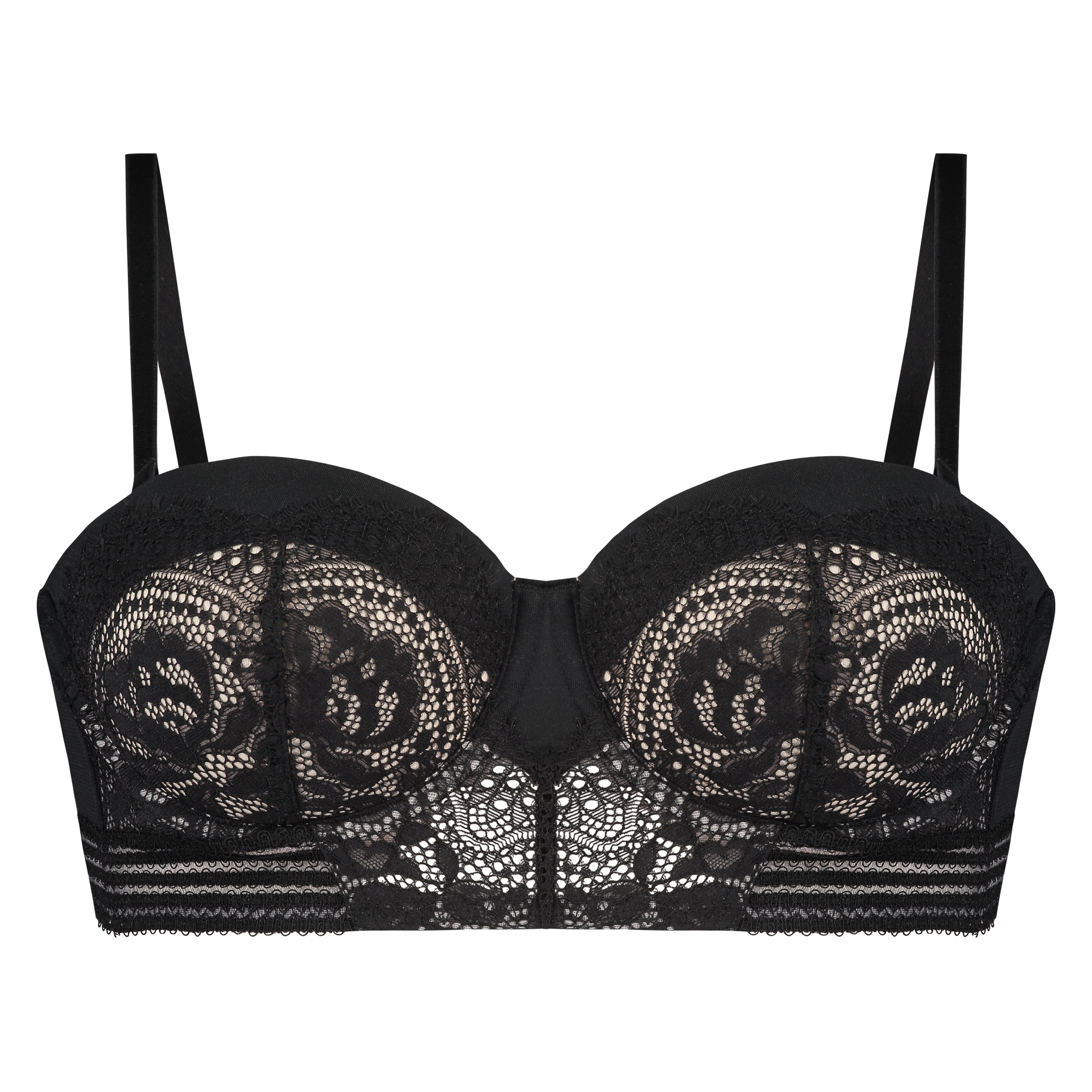 Soutien-gorge &agrave; armatures pr&eacute;form&eacute; longline sans bretelles Eden, Noir, main