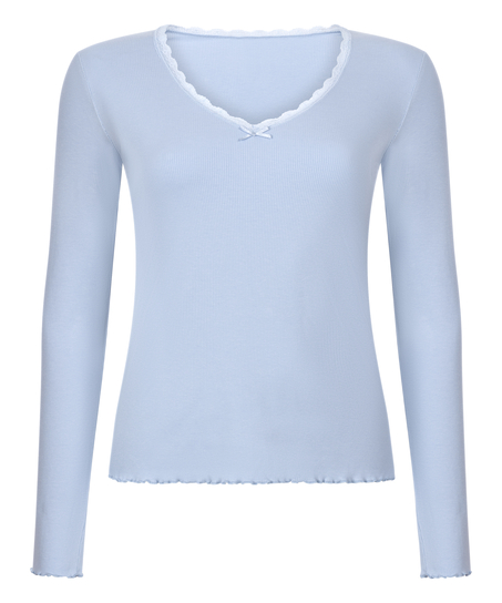 Geribde jersey top, Blauw