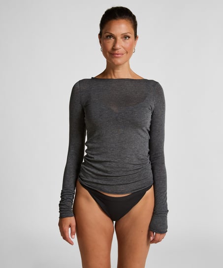 Haut avec cachemire à col bateau super soft, Gris