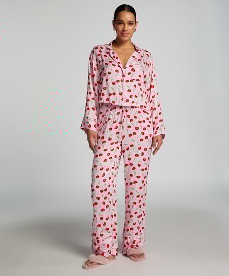 Haut de pyjama à manches longues Twill, Rose