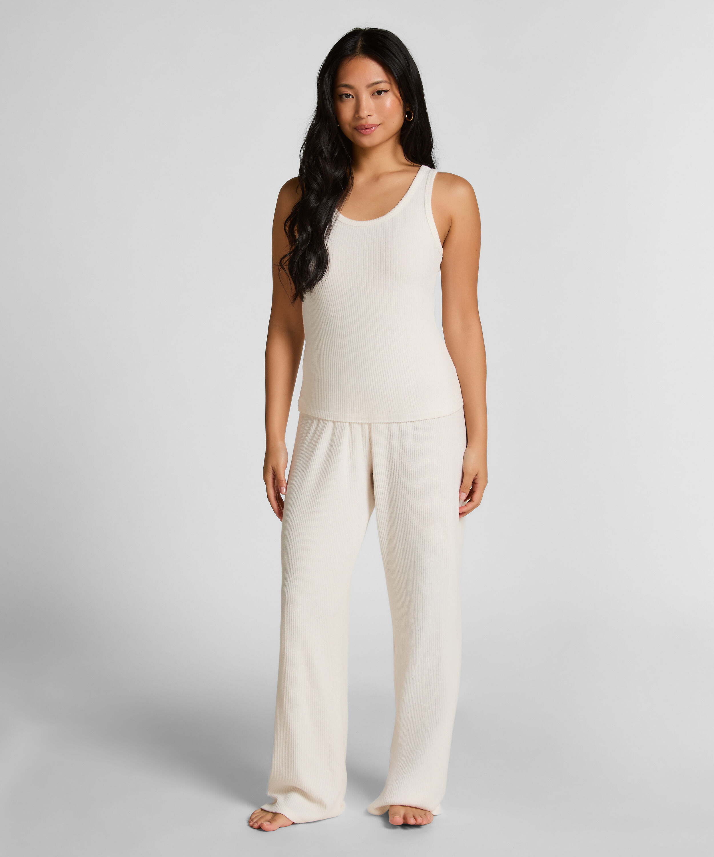 Geribde singlet van geborstelde jersey