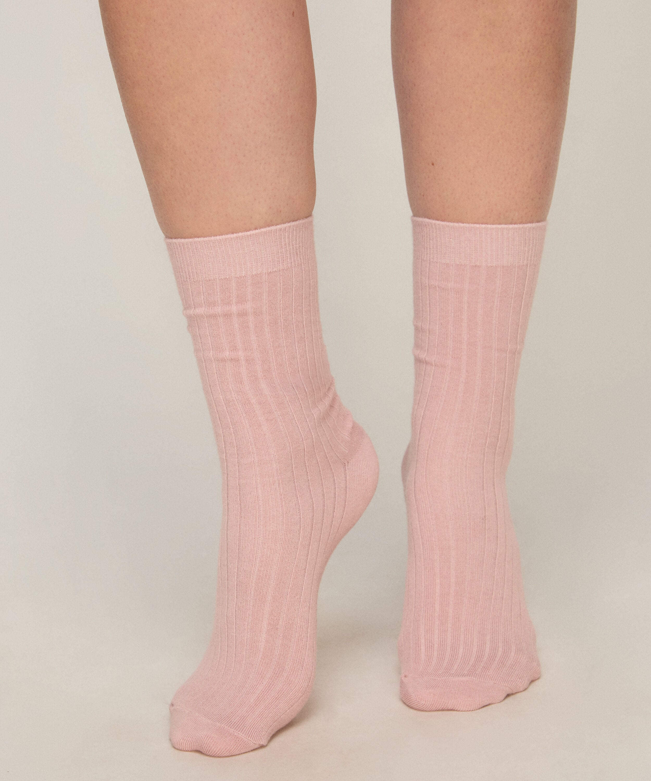 Cashmere Blend Ribbed Socks, Roze