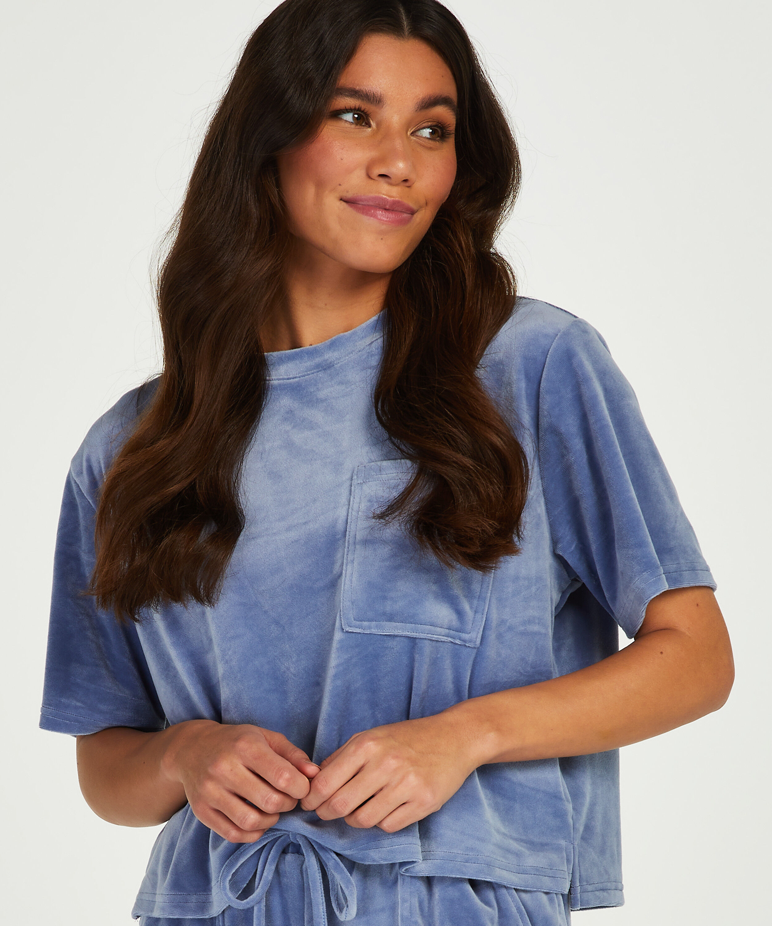 Top Velours Pocket, Blauw