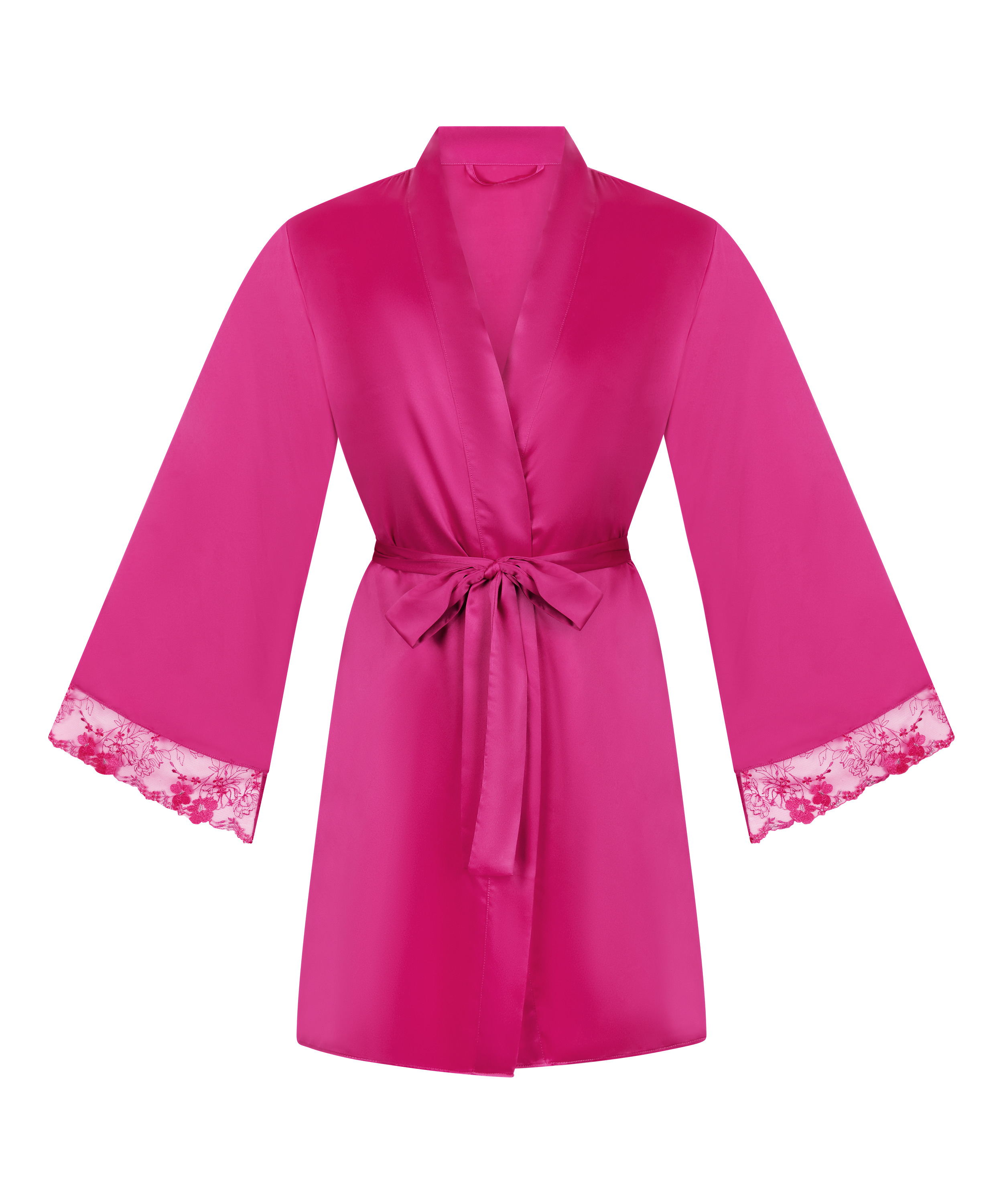 Kimono en satin Peonie, Rose, main