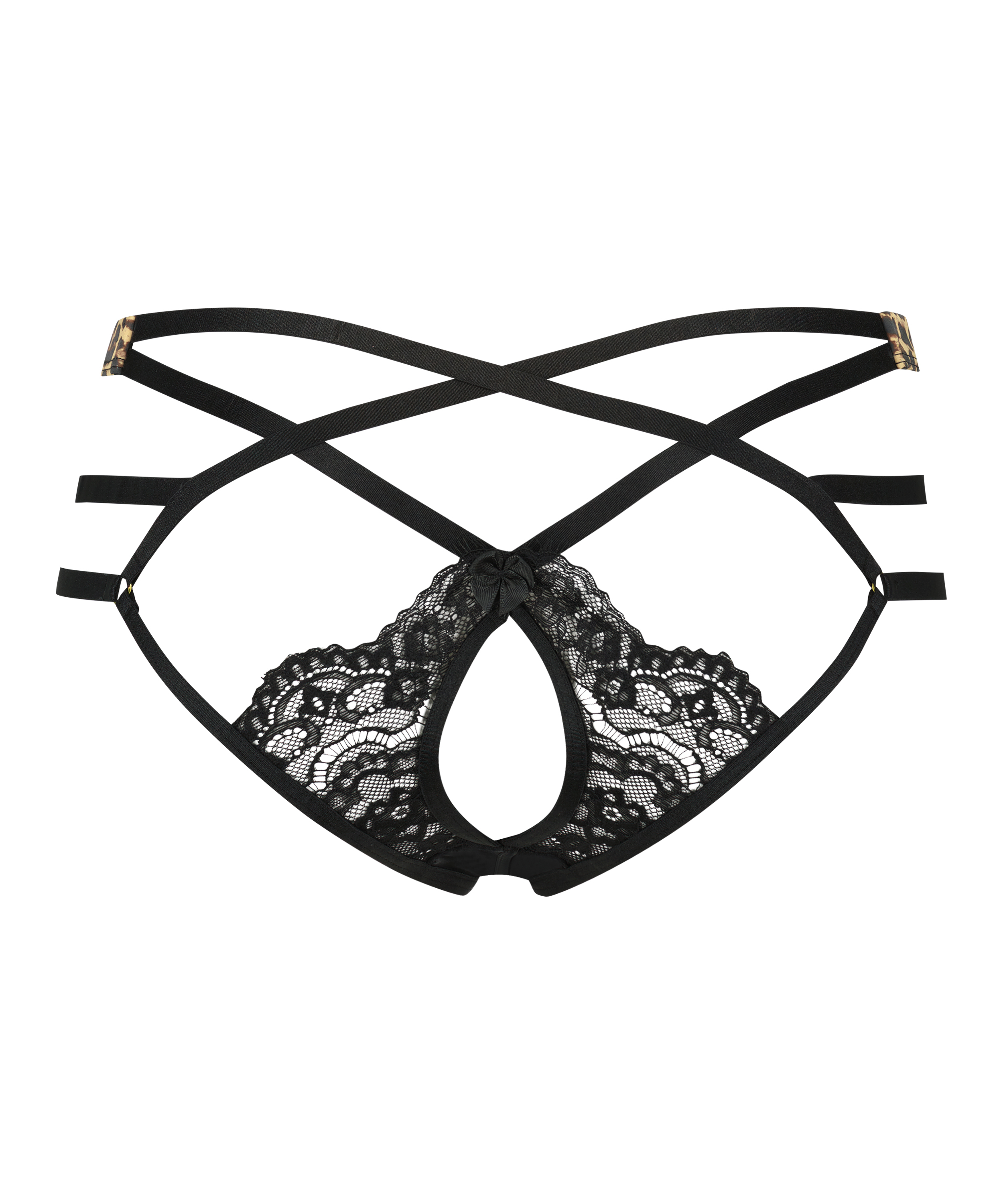 Slip brésilien ouvert taille haute Mitzy, Noir, main