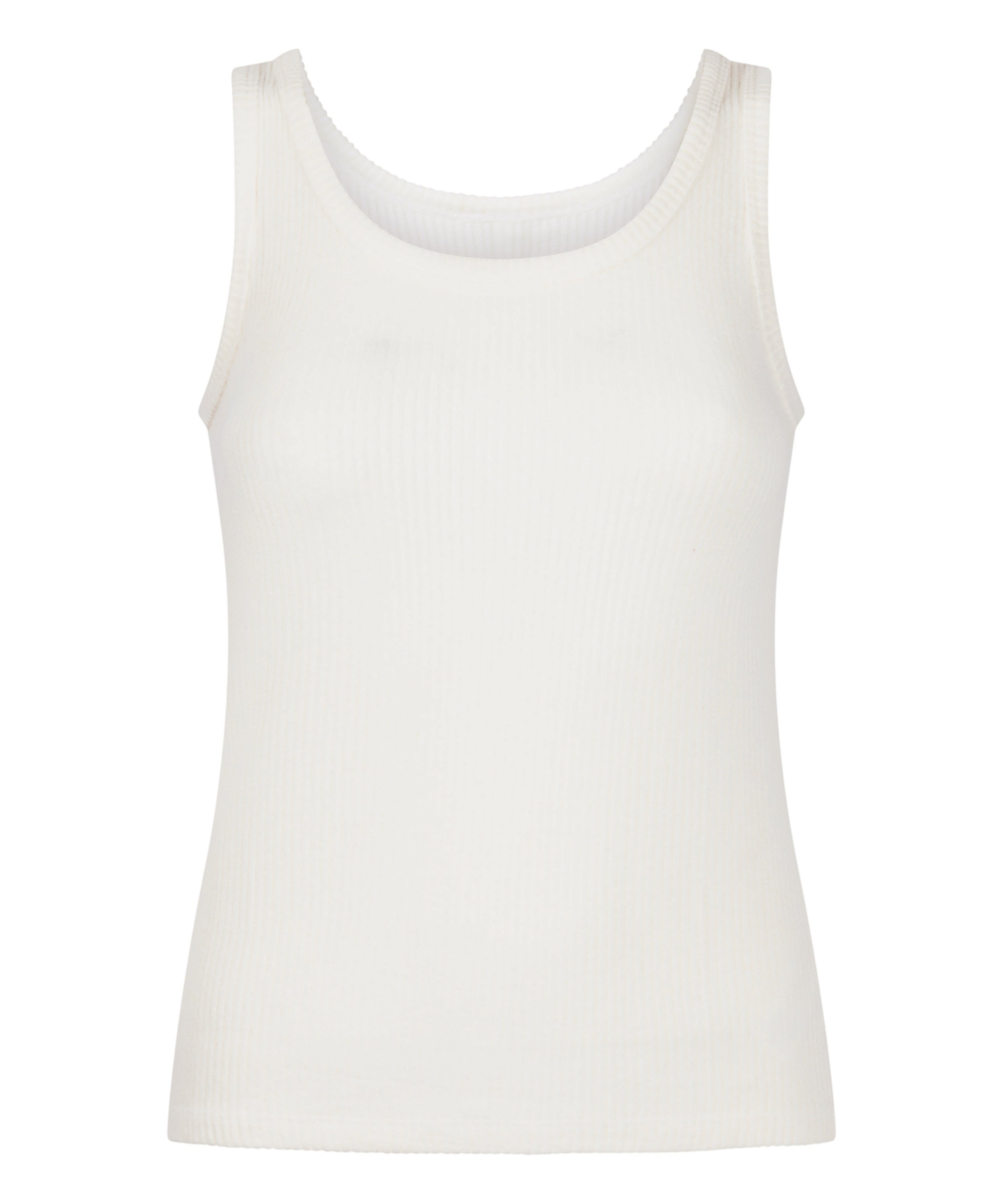 Geribde singlet van geborstelde jersey, Wit, main