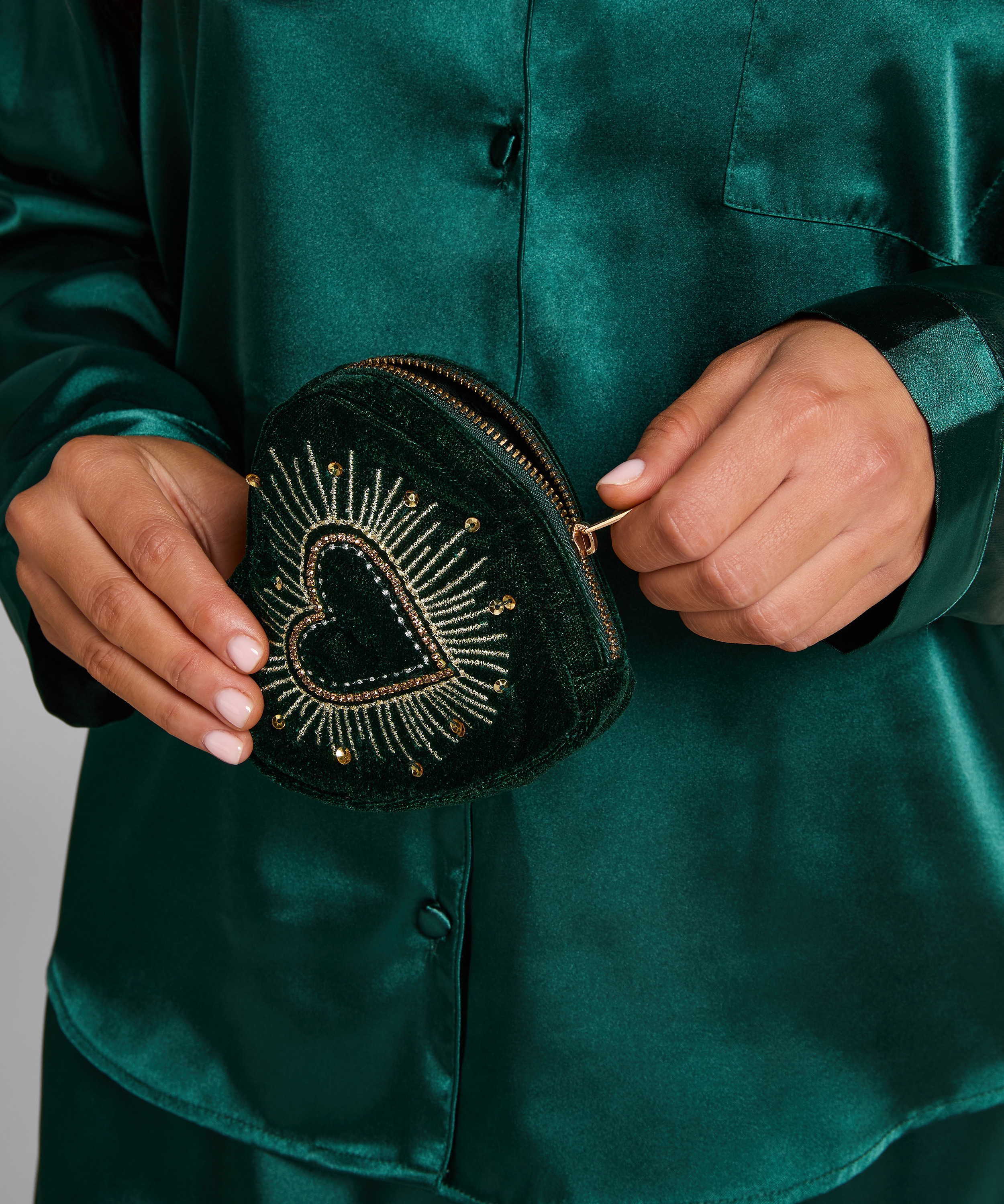 Hartvormig tasje met rits, Groen, main