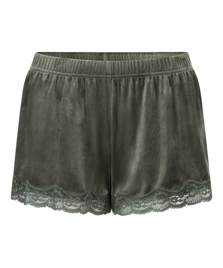 Short en velours à dentelle, Vert