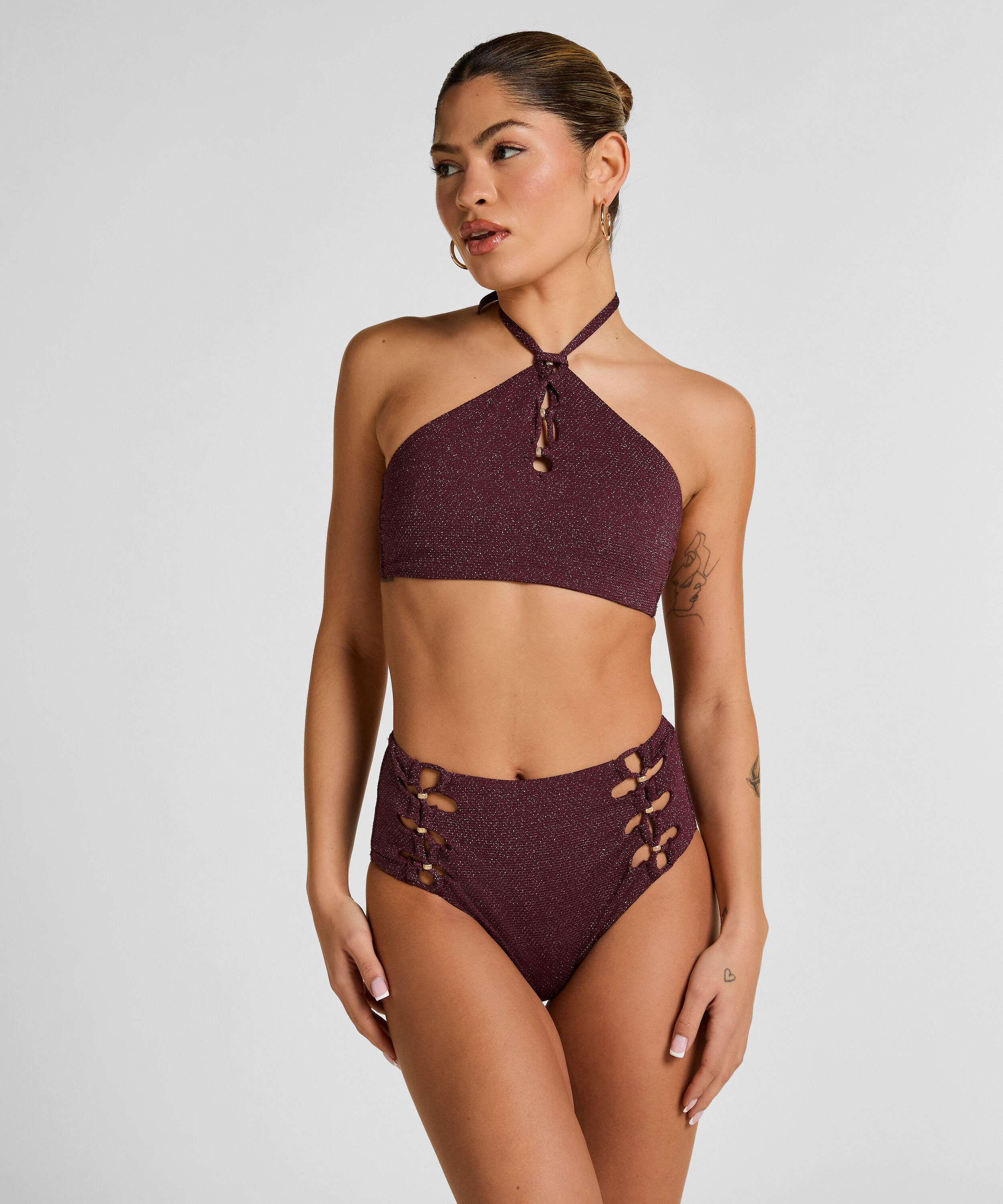 Culotte de Bikini Taille Haute Panama, Pourpre