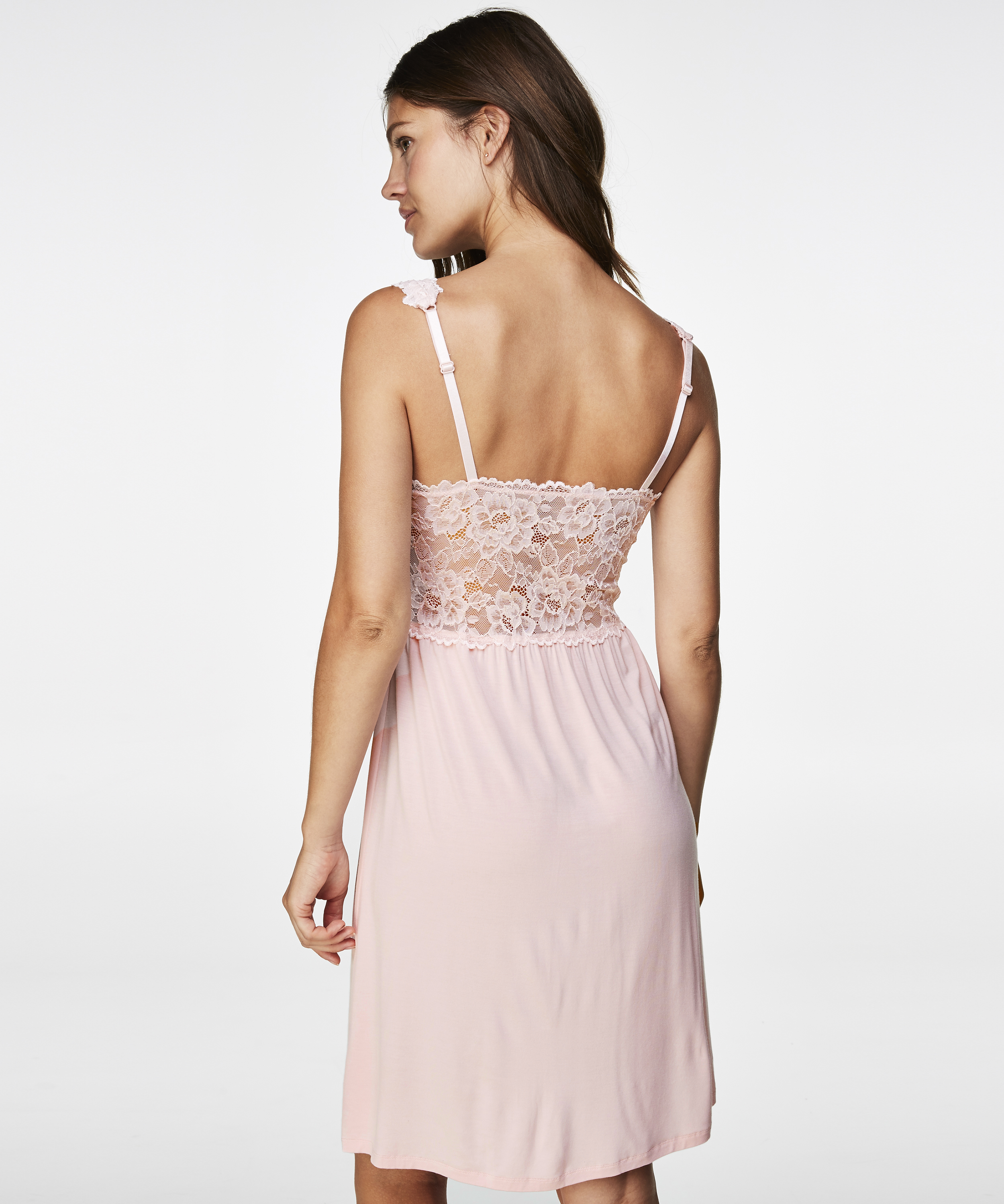 Slipdress Modal lace, Roze, main