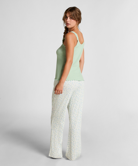 Rib Jersey Singlet met Kant, Groen