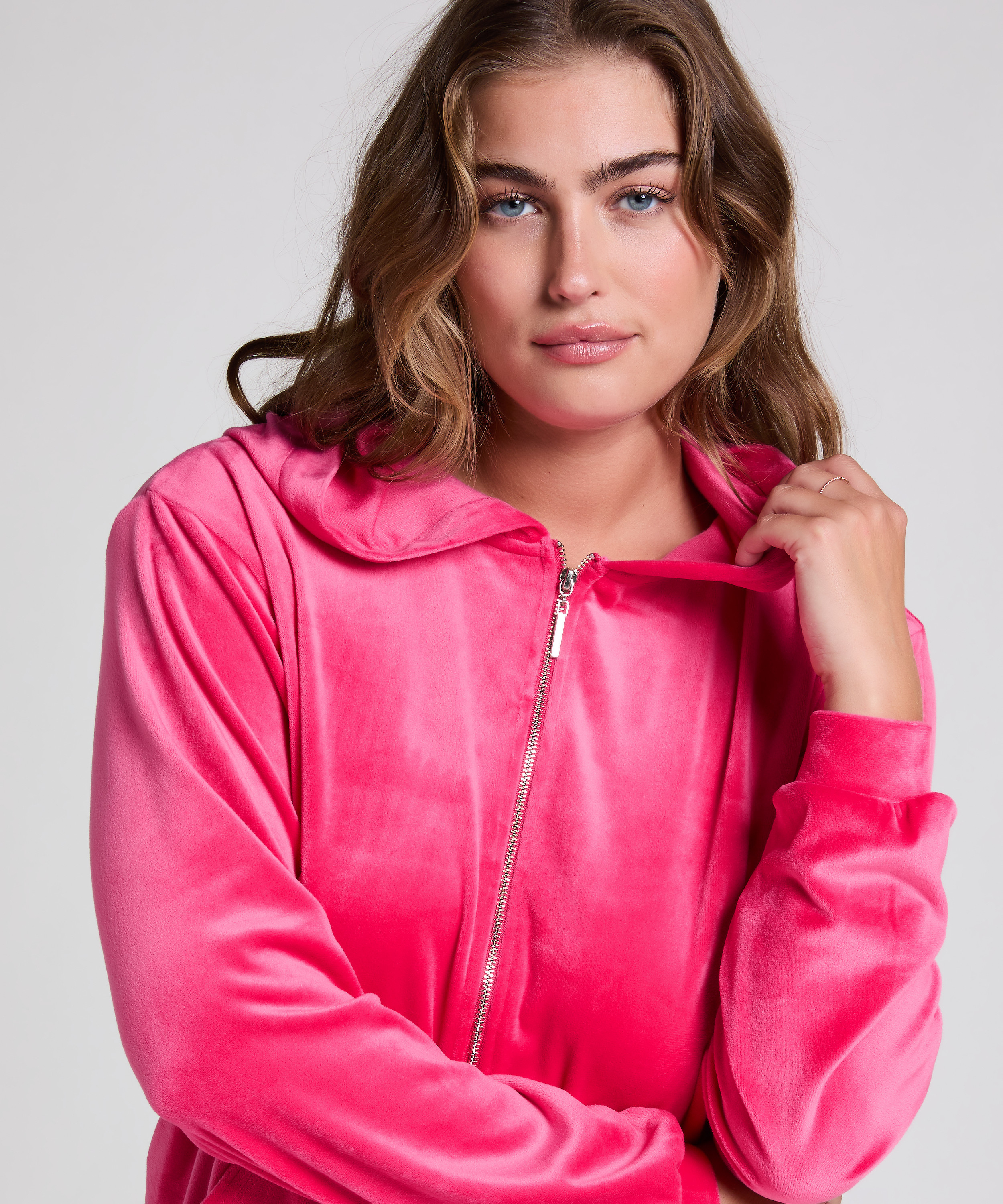 Hoodie jas Velours, Roze, main