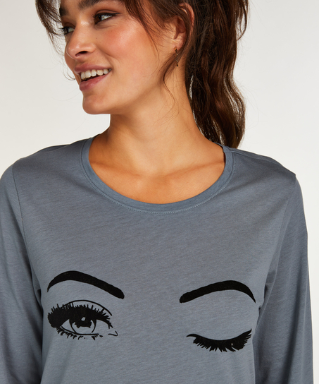 Chemise de nuit &agrave; d&eacute;collet&eacute; arrondi, Bleu