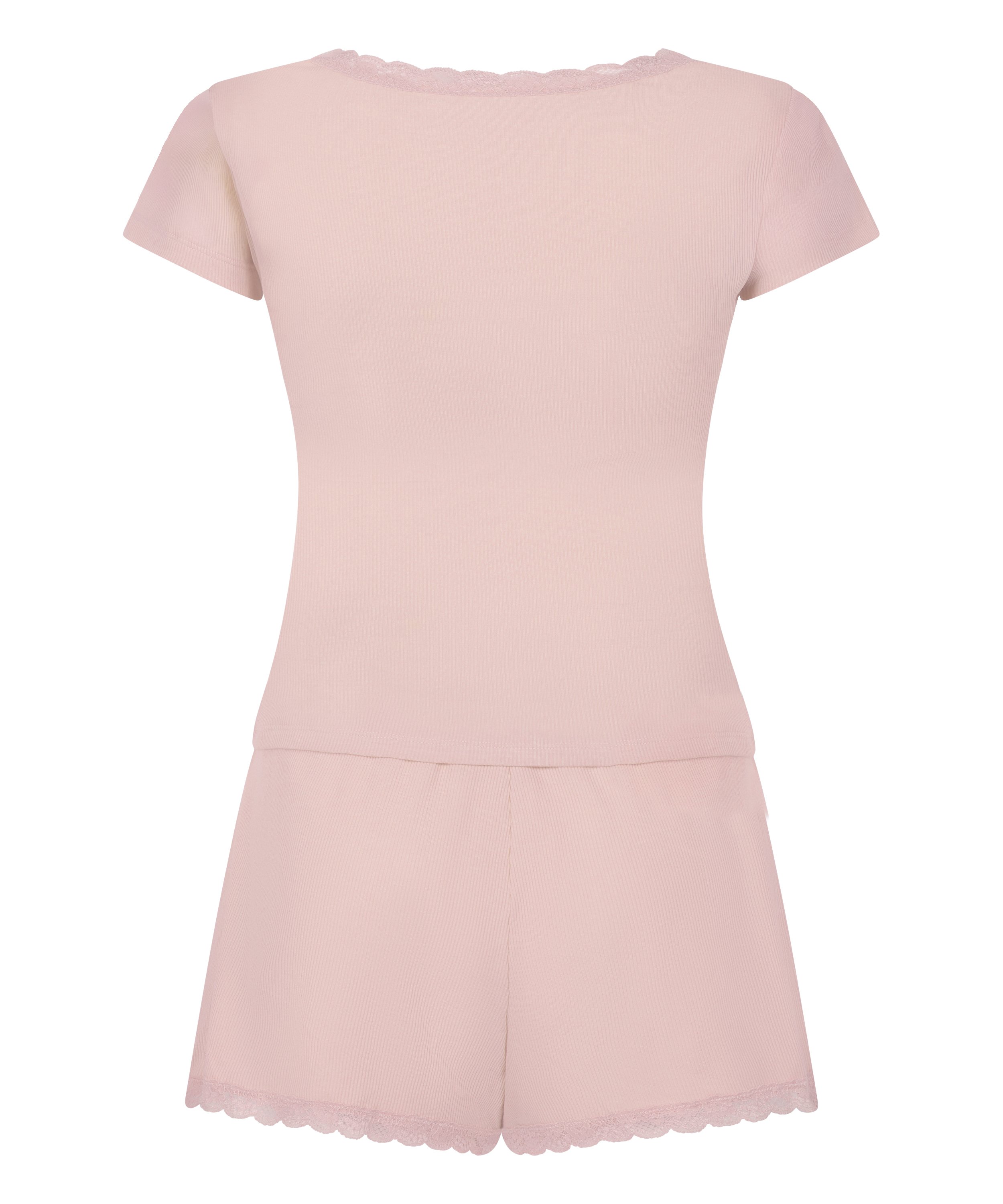 Pyjama dentelle côtelé, Rose, main