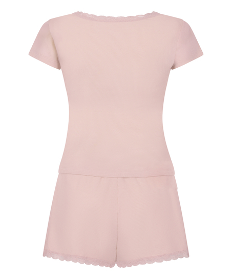 Pyjama dentelle côtelé, Rose