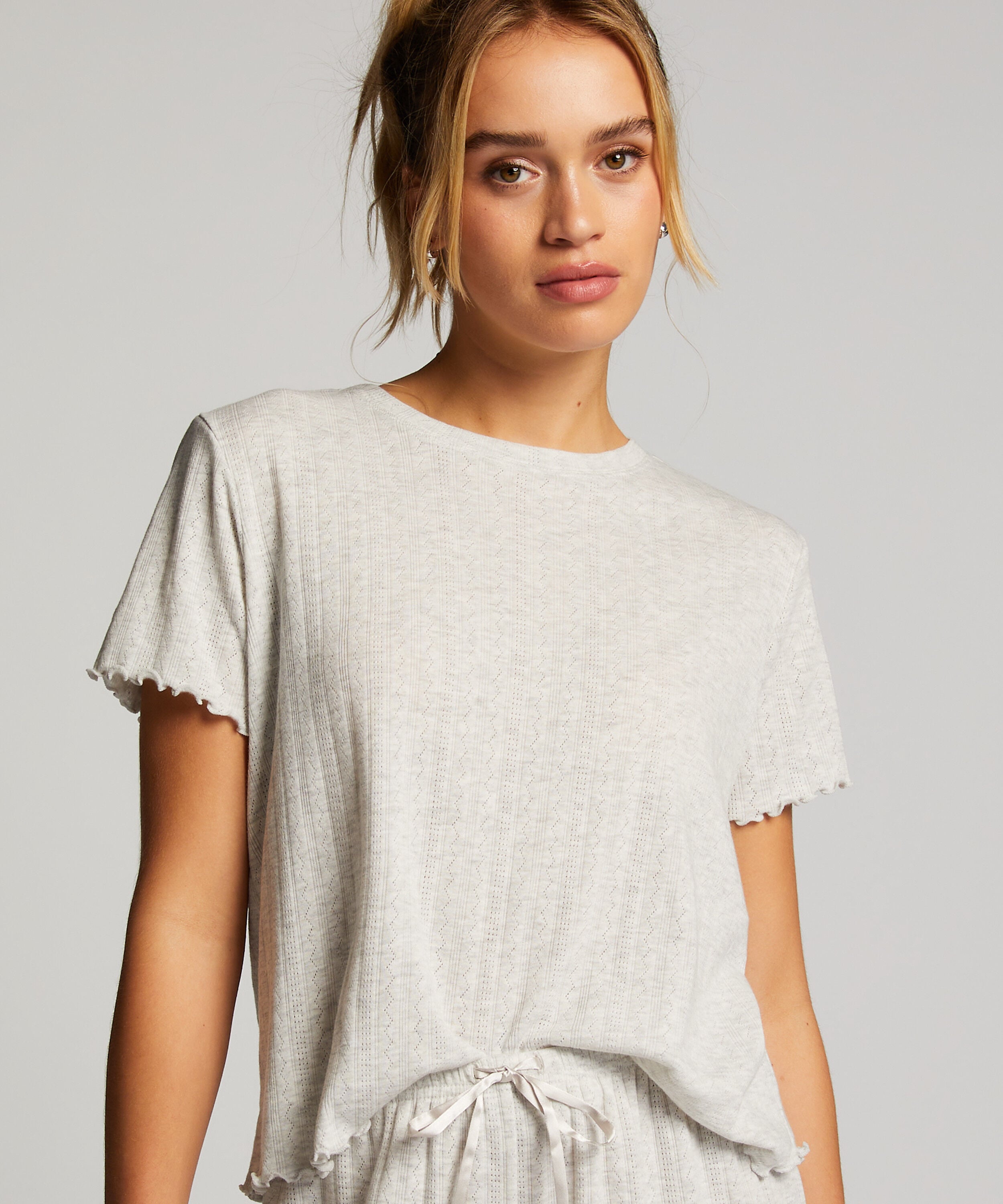 Pyjama top korte mouwen loose fit, Beige