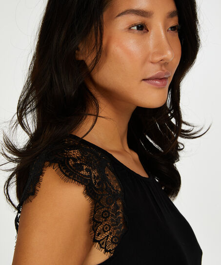 Singlet Lace Jersey, Zwart