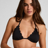 Haut de bikini triangle &agrave; fleurs Scallop, Noir