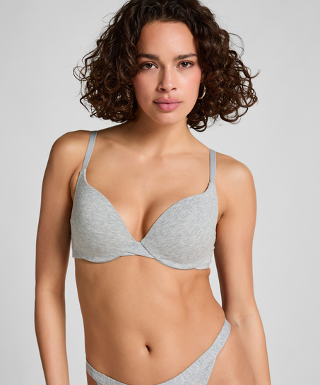 Soutien-gorge &agrave; armatures rembourr&eacute; push-up en coton, Gris