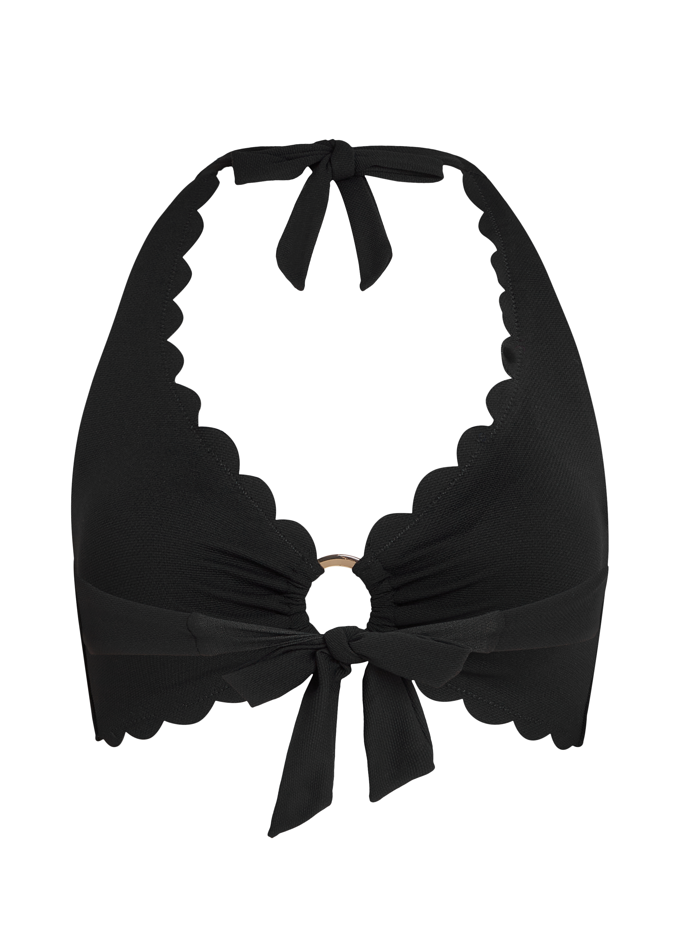 Haut de bikini dos nu festonn&eacute;, Noir, main