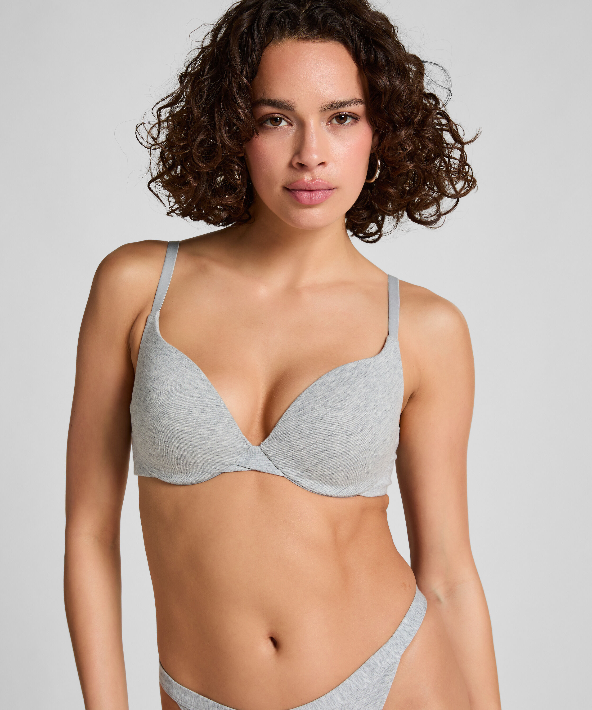 Soutien-gorge à armatures rembourré push-up en coton, Gris