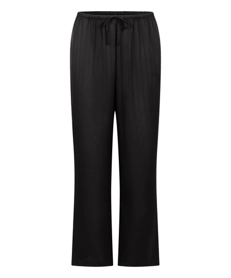 Pantalon &agrave; rayures en satin, Noir