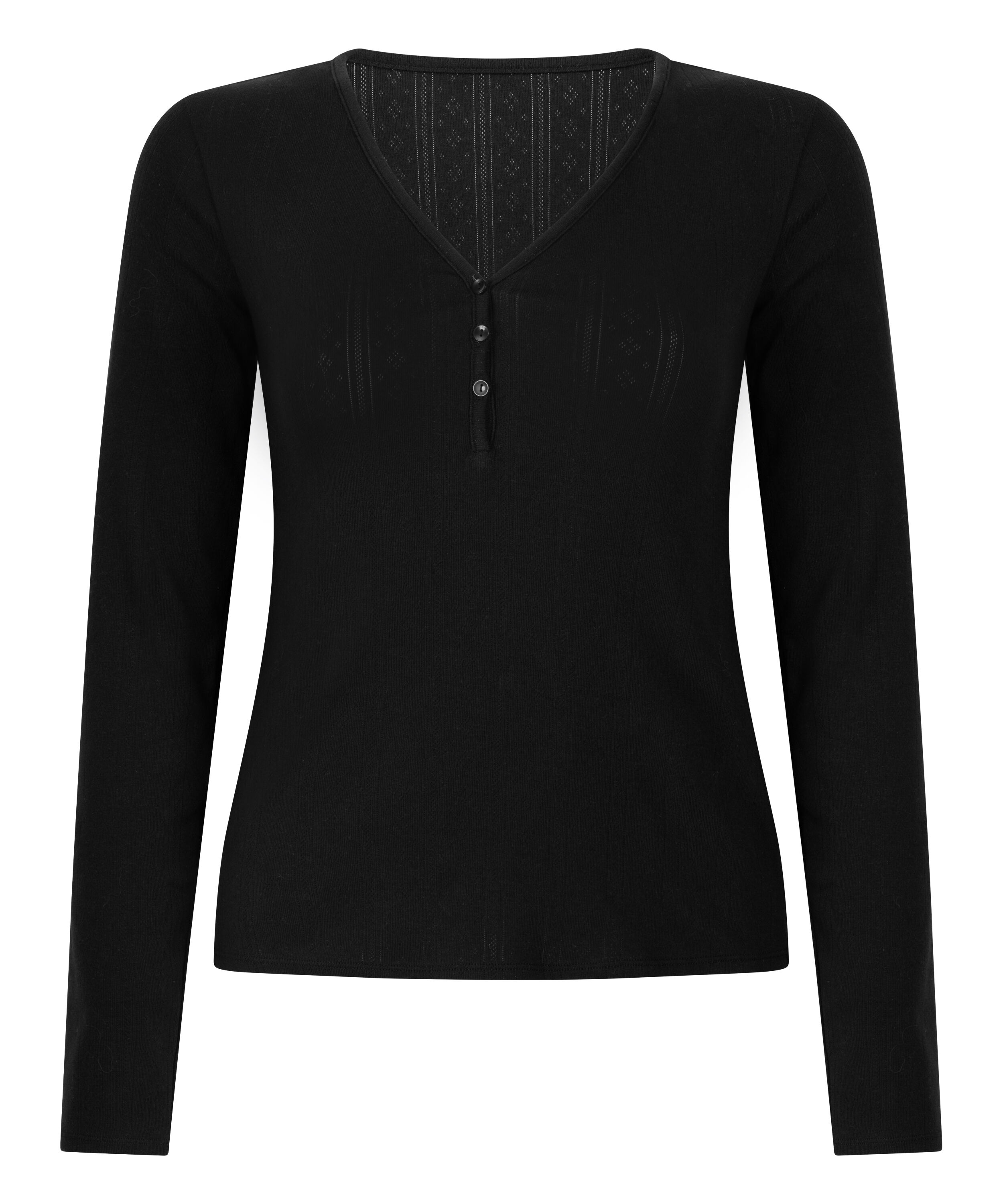 Pyjama top Henley, Zwart